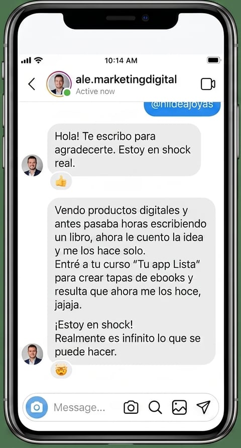 Conversación sobre productos digitales y cursos online entre profesionales de marketing