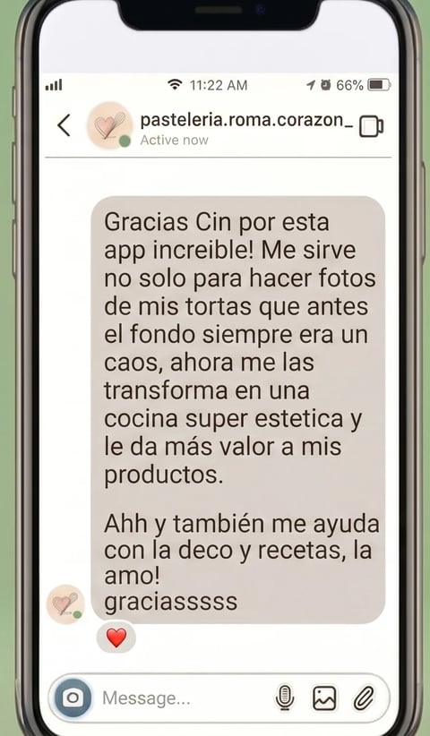 Testimonio de pastelería que usa la app para mejorar las fotos de sus productos de repostería