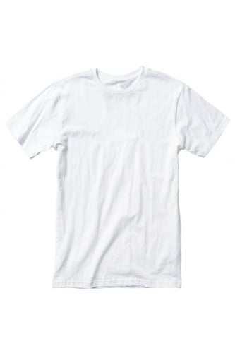 Plain white short-sleeve crew neck t-shirt displayed flat on white background
